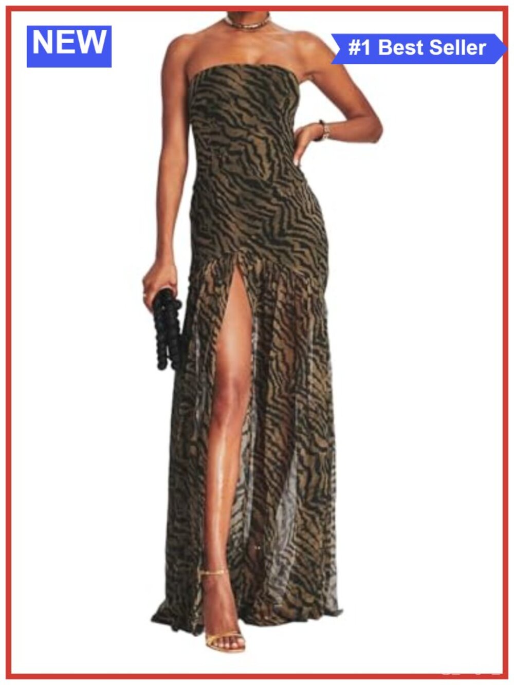 Women Strapless Tube Maxi Dress Sheer Mesh Patchwork High Slit Club Party